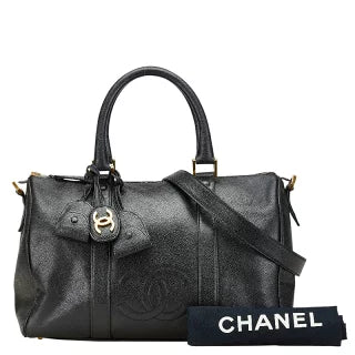 シャネル ココマーク ボストンバッグ ショルダーバッグ 2WAY ブラック キャビアスキン レディース CHANEL 【中古】