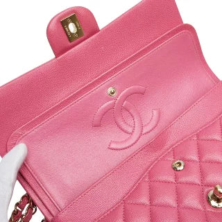 シャネル ココマーク マトラッセ25 ダブルフラップ チェーン ショルダーバッグ ピンク ゴールド金具 キャビアスキン レディース CHANEL 【中古】