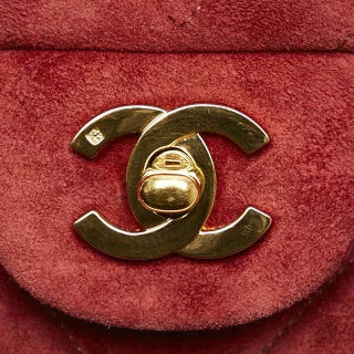 シャネル Vステッチ ダブルフラップ ココマーク チェーン ショルダーバッグ レッド スエード レディース CHANEL 【中古】