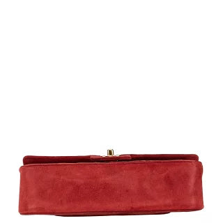 シャネル Vステッチ ダブルフラップ ココマーク チェーン ショルダーバッグ レッド スエード レディース CHANEL 【中古】