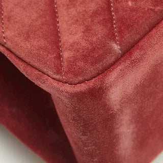 シャネル Vステッチ ダブルフラップ ココマーク チェーン ショルダーバッグ レッド スエード レディース CHANEL 【中古】