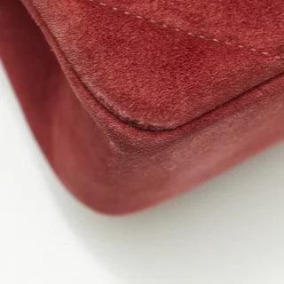 シャネル Vステッチ ダブルフラップ ココマーク チェーン ショルダーバッグ レッド スエード レディース CHANEL 【中古】