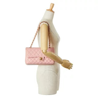 シャネル マトラッセ25 ダブルフラップ ココマーク チェーン ショルダーバッグ ピンク キャビアスキン レディース CHANEL 【中古】