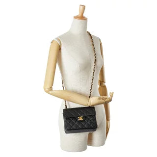 シャネル ココマーク チェーン ミニショルダーバッグ ブラック キャビアスキン レディース CHANEL 【中古】
