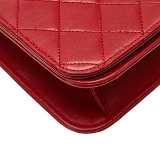 シャネル ココマーク マトラッセ チェーン ショルダーバッグ レッド ラムスキン レディース CHANEL 【中古】