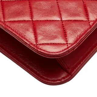 シャネル ココマーク マトラッセ チェーン ショルダーバッグ レッド ラムスキン レディース CHANEL 【中古】