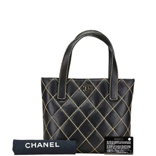 シャネル ワイルドステッチ ココマーク トートバッグ ブラック ラムスキン レディース CHANEL 【中古】