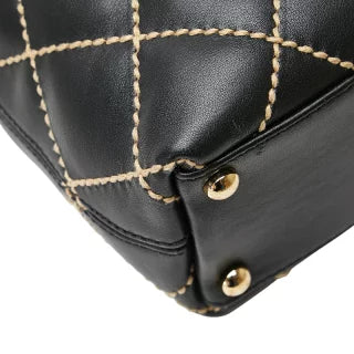 シャネル ワイルドステッチ ココマーク トートバッグ ブラック ラムスキン レディース CHANEL 【中古】