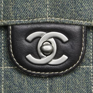 シャネル ココマーク チョコバー チェーン ショルダーバッグ ライトブルー ブラック デニム レザー レディース CHANEL 【中古】