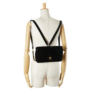 シャネル マトラッセ25 ココマーク チェーン リュック バックパック ブラック ベロア レザー レディース CHANEL 【中古】