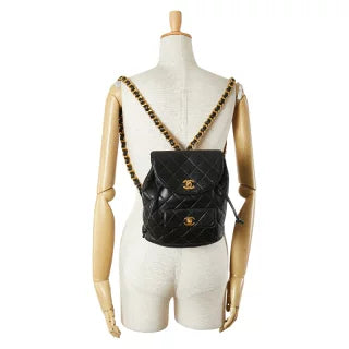 シャネル マトラッセ ココマーク ゴールド金具 チェーン リュック バックパック ブラック ラムスキン レディース CHANEL 【中古】