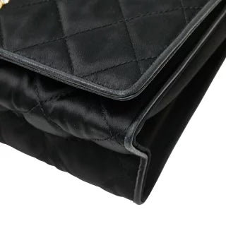 シャネル マトラッセ ラインストーン チェーン ショルダーバッグ ブラック サテン レザー レディース CHANEL 【中古】