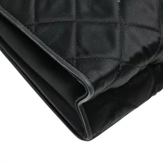 シャネル マトラッセ ラインストーン チェーン ショルダーバッグ ブラック サテン レザー レディース CHANEL 【中古】