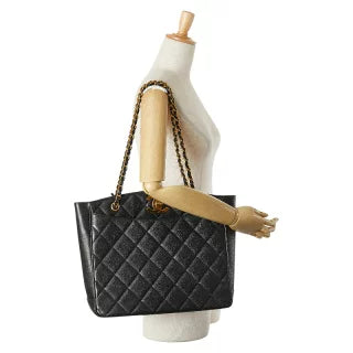 シャネル マトラッセ ココマーク チェーン トートバッグ ワンショルダーバッグ ブラック キャビアスキン レディース CHANEL 【中古】