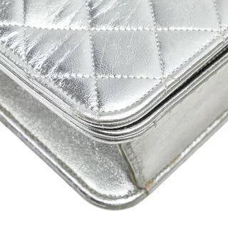シャネル マトラッセ ココマーク チェーン ショルダーバッグ シルバー レザー レディース CHANEL 【中古】