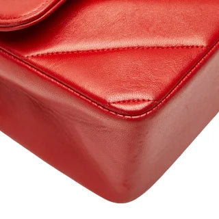 シャネル シェブロン V字ステッチ ココマーク ハンドバッグ ショルダーバッグ 2WAY レッド ラムスキン レディース CHANEL 【中古】