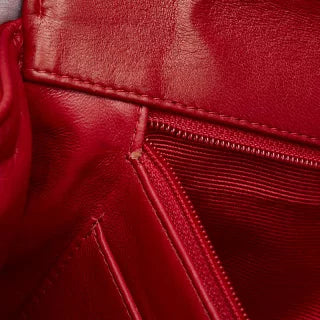 シャネル シェブロン V字ステッチ ココマーク ハンドバッグ ショルダーバッグ 2WAY レッド ラムスキン レディース CHANEL 【中古】