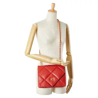 シャネル マトラッセ ココマーク チェーン ショルダーバッグ レッド ラムスキン レディース CHANEL 【中古】