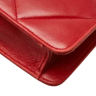 シャネル マトラッセ ココマーク チェーン ショルダーバッグ レッド ラムスキン レディース CHANEL 【中古】