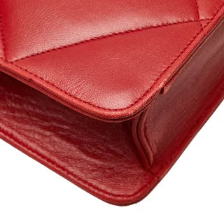 シャネル マトラッセ ココマーク チェーン ショルダーバッグ レッド ラムスキン レディース CHANEL 【中古】