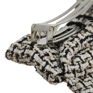 シャネル ココマーク リボン バレッタ ホワイト ブラック ツイード レディース CHANEL 【中古】