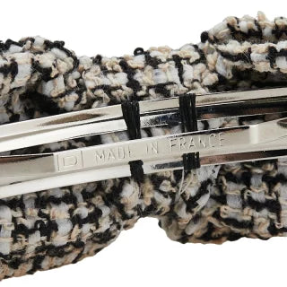 シャネル ココマーク リボン バレッタ ホワイト ブラック ツイード レディース CHANEL 【中古】