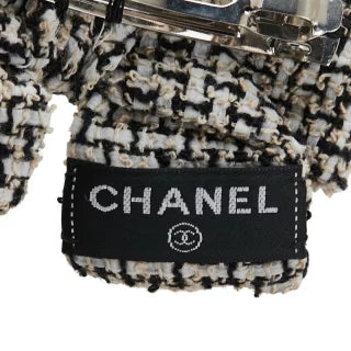シャネル ココマーク リボン バレッタ ホワイト ブラック ツイード レディース CHANEL 【中古】