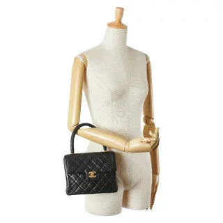 シャネル マトラッセ ココマーク ハンドバッグ トップハンドル ブラック ラムスキン レディース CHANEL 【中古】