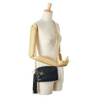 シャネル マトラッセ ココマーク フリンジ チェーン ショルダーバッグ ネイビー ラムスキン レディース CHANEL 【中古】