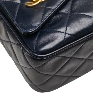 シャネル マトラッセ ココマーク フリンジ チェーン ショルダーバッグ ネイビー ラムスキン レディース CHANEL 【中古】