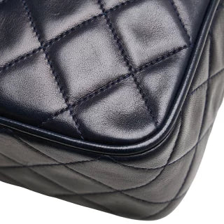 シャネル マトラッセ ココマーク フリンジ チェーン ショルダーバッグ ネイビー ラムスキン レディース CHANEL 【中古】