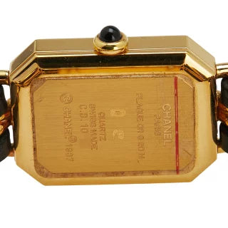 シャネル プルミエールM 腕時計 クオーツ ブラック文字盤 メッキ レザー レディース CHANEL 【中古】