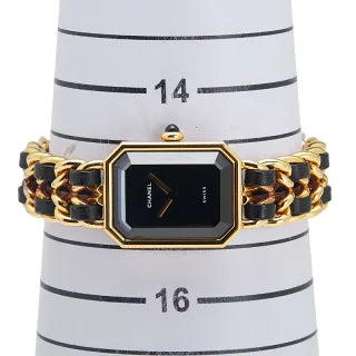 シャネル プルミエールM 腕時計 クオーツ ブラック文字盤 メッキ レザー レディース CHANEL 【中古】
