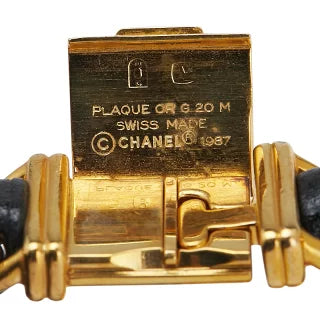 シャネル プルミエールXL 腕時計 クオーツ ブラック文字盤 メッキ レザー レディース CHANEL 【中古】