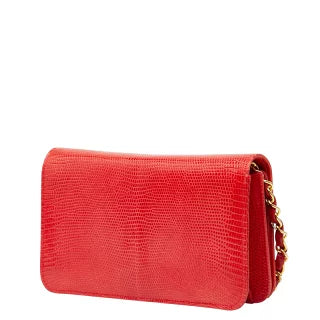 シャネル ココマーク プッシュロック チェーン ショルダーバッグ レッド リザード レディース CHANEL 【中古】