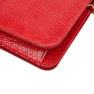 シャネル ココマーク プッシュロック チェーン ショルダーバッグ レッド リザード レディース CHANEL 【中古】