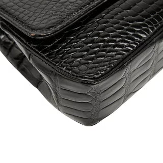 シャネル ココマーク クロコ型押し チェーン ショルダーバッグ ブラック パテントレザー レディース CHANEL 【中古】