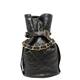 シャネル ココマーク マトラッセ 巾着型 チェーン ショルダーバッグ ブラック ラムスキン レディース CHANEL 【中古】