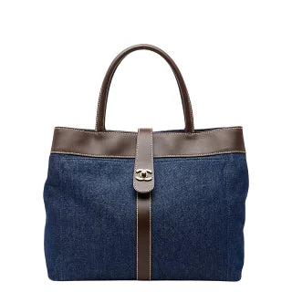 シャネル ココマーク ハンドバッグ トートバッグ インディゴブルー ブラウン デニム レザー レディース CHANEL 【中古】