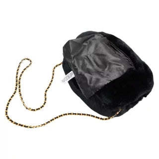 シャネル ココマーク アームウォーマー チェーンショルダーバッグ ブラック ホワイト ラビットファー レディース CHANEL 【中古】