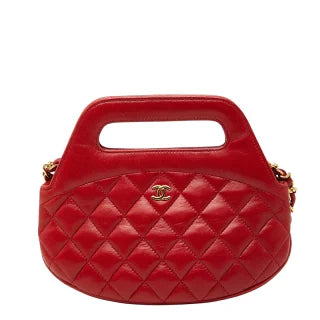 シャネル ココマーク マトラッセ チェーンショルダーバッグ ミニハンドバッグ 2WAY レッド ラムスキン レディース CHANEL 【中古】