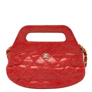シャネル ココマーク マトラッセ チェーンショルダーバッグ ミニハンドバッグ 2WAY レッド リザード レディース CHANEL 【中古】