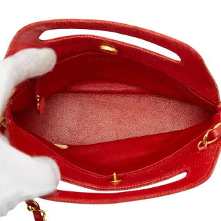 シャネル ココマーク マトラッセ チェーンショルダーバッグ ミニハンドバッグ 2WAY レッド リザード レディース CHANEL 【中古】