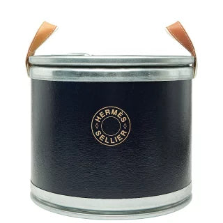 エルメス サドルボックス 馬具缶 収納BOX ネイビー シルバー レザー メタル リサイクル段ボール レディース HERMES 【中古】