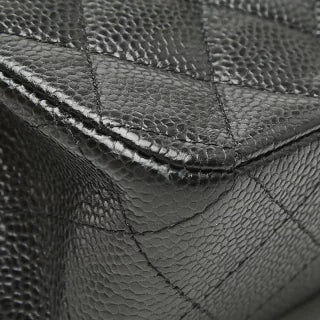 シャネル マトラッセ25 ココマーク ダブルフラップ チェーン ショルダーバッグ ブラック シルバー金具 キャビアスキン レディース CHANEL 【中古】