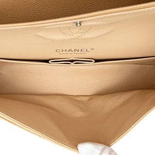 シャネル マトラッセ25 ココマーク ダブルフラップ シルバー金具 チェーン ショルダーバッグ ベージュ キャビアスキン レディース CHANEL 【中古】