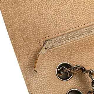 シャネル マトラッセ25 ココマーク ダブルフラップ シルバー金具 チェーン ショルダーバッグ ベージュ キャビアスキン レディース CHANEL 【中古】