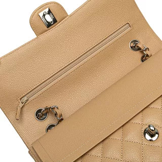 シャネル マトラッセ25 ココマーク ダブルフラップ シルバー金具 チェーン ショルダーバッグ ベージュ キャビアスキン レディース CHANEL 【中古】