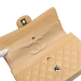 シャネル マトラッセ25 ココマーク ダブルフラップ シルバー金具 チェーン ショルダーバッグ ベージュ キャビアスキン レディース CHANEL 【中古】