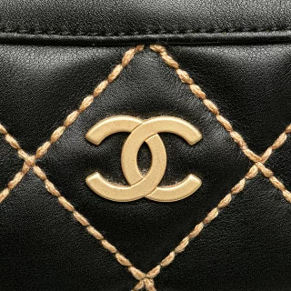 シャネル ココマーク ワイルドステッチ ハンドバッグ ブラック レザー レディース CHANEL 【中古】